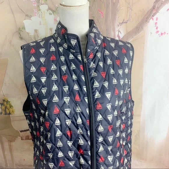 Talbots Sailboat Print Quilted Vest - Picture 5 of 10